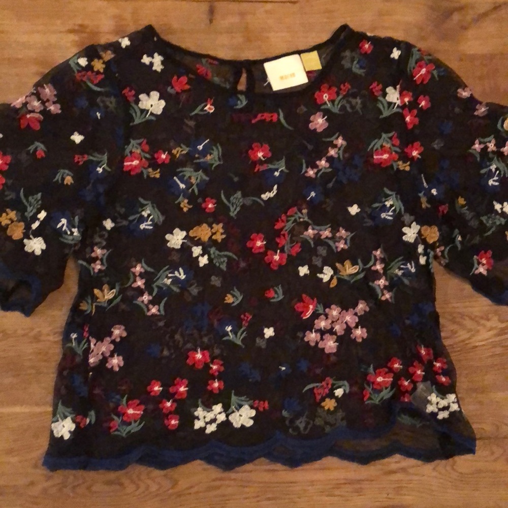 Anthropologie Meadows Embroidered Top